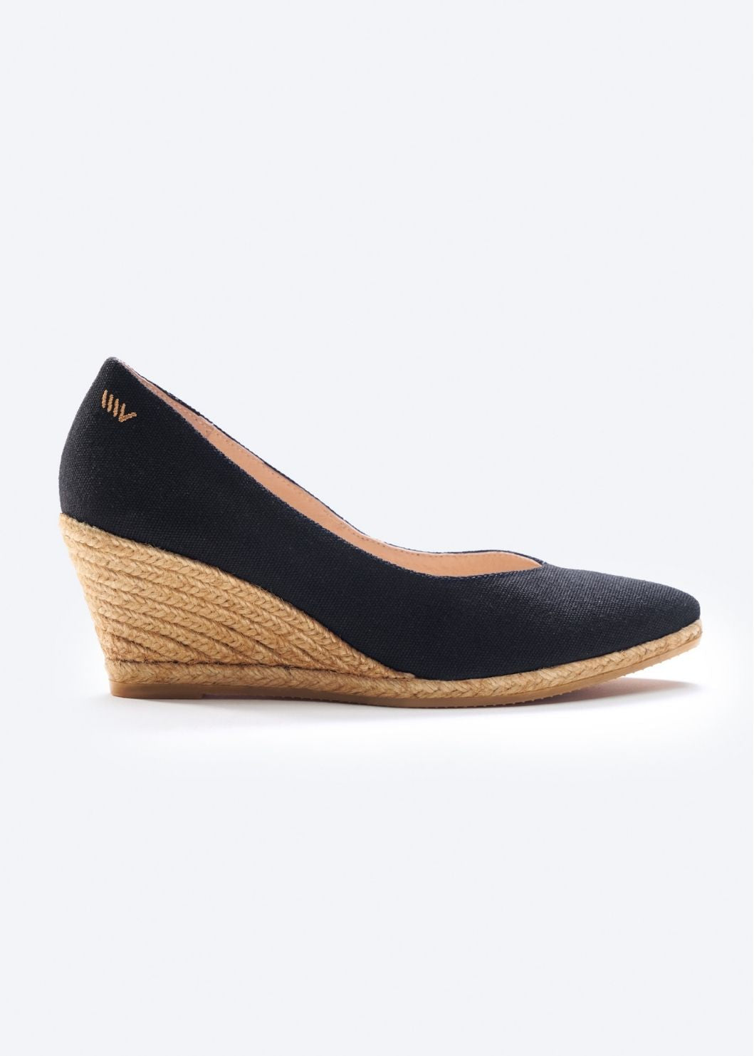 Espadrille Wedges com corte em V em lona com rosas