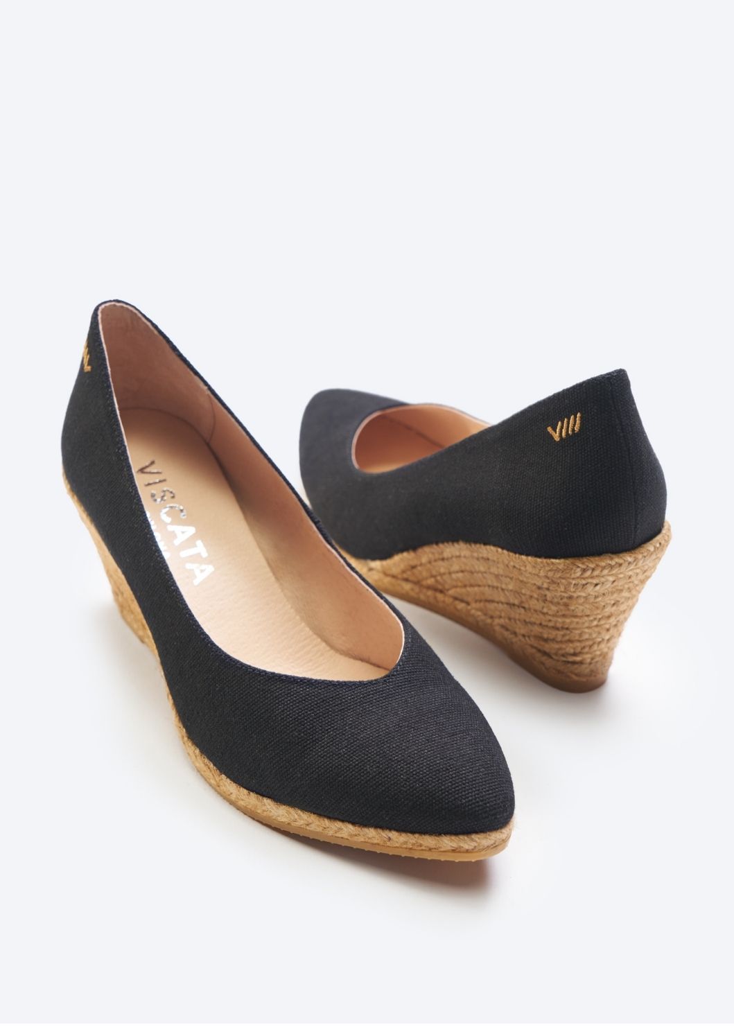 Espadrille Wedges com corte em V em lona com rosas