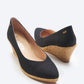 Espadrille Wedges com corte em V em lona com rosas