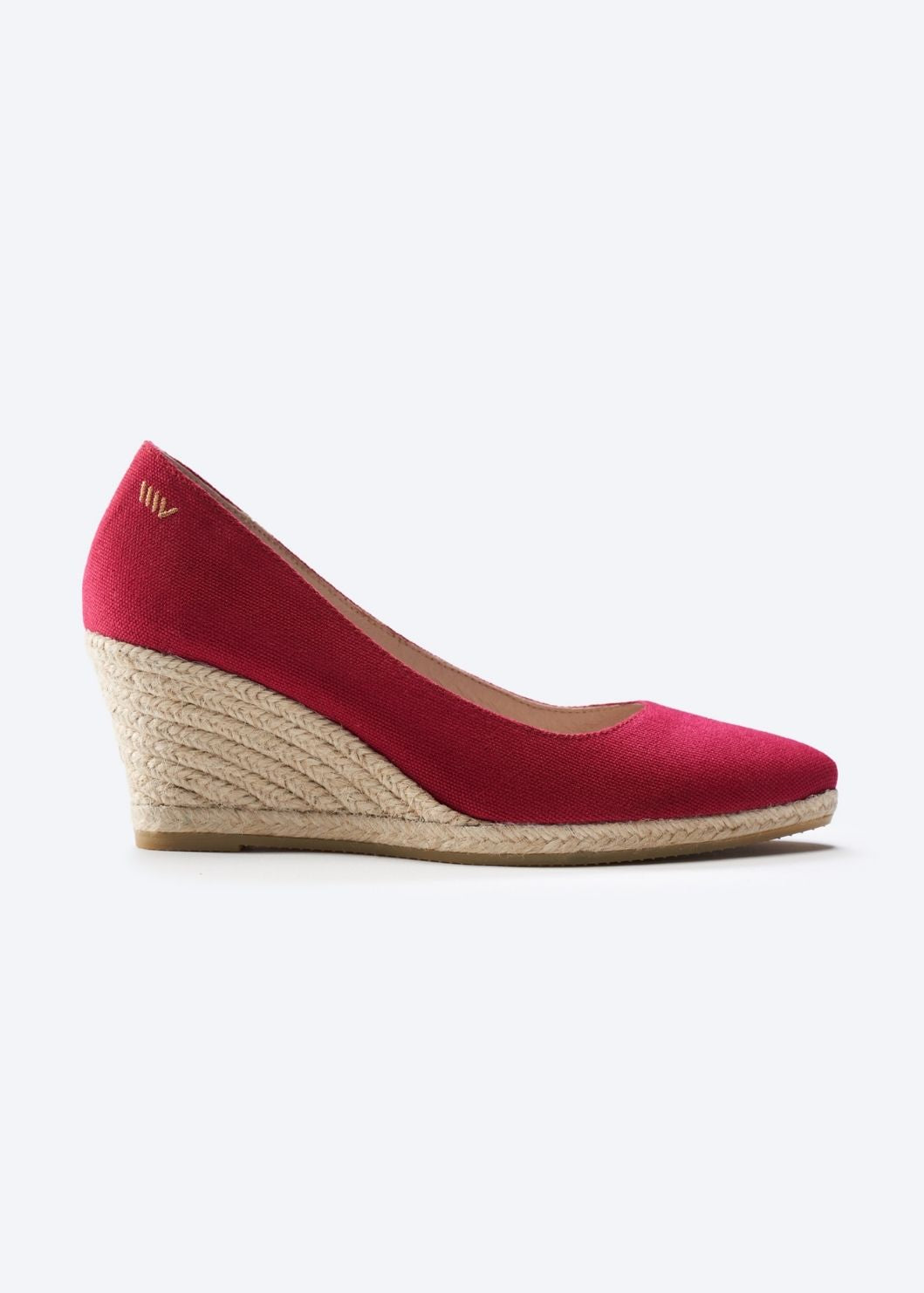 Espadrille Wedges com corte em V em lona com rosas