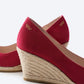Espadrille Wedges com corte em V em lona com rosas
