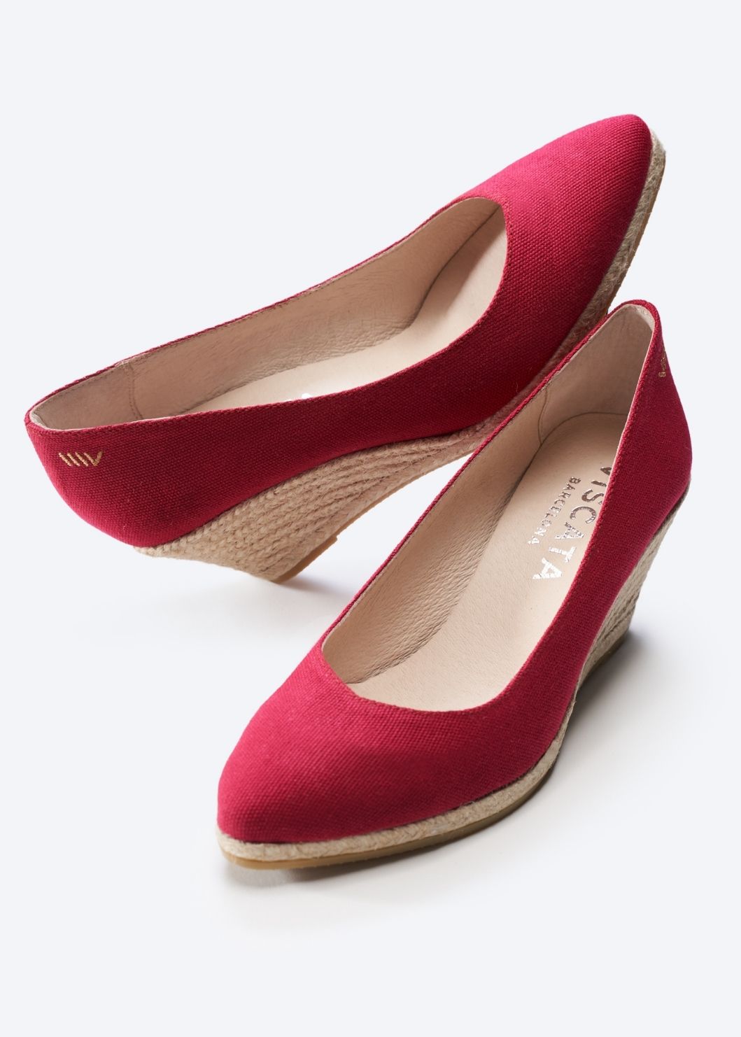 Espadrille Wedges com corte em V em lona com rosas