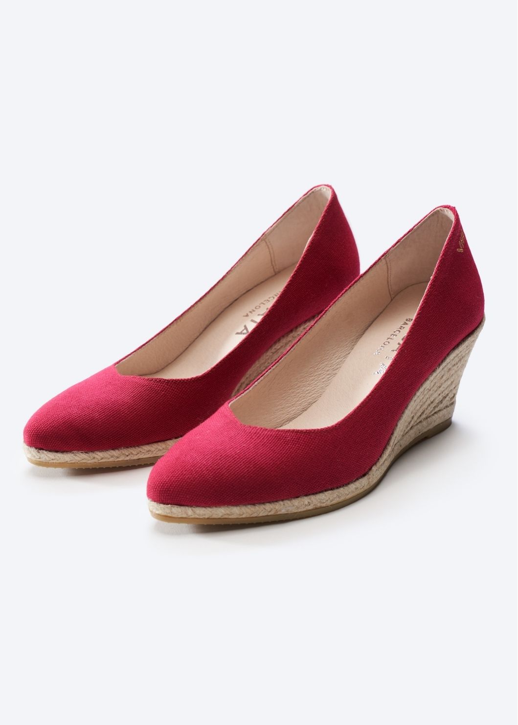 Espadrille Wedges com corte em V em lona com rosas