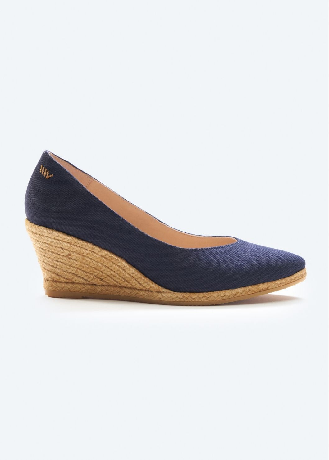 Espadrille Wedges com corte em V em lona com rosas