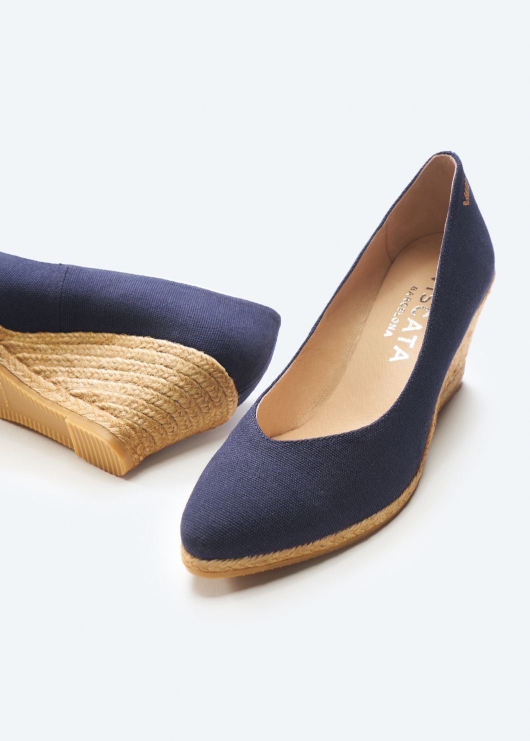 Espadrille Wedges com corte em V em lona com rosas