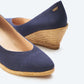 Espadrille Wedges com corte em V em lona com rosas