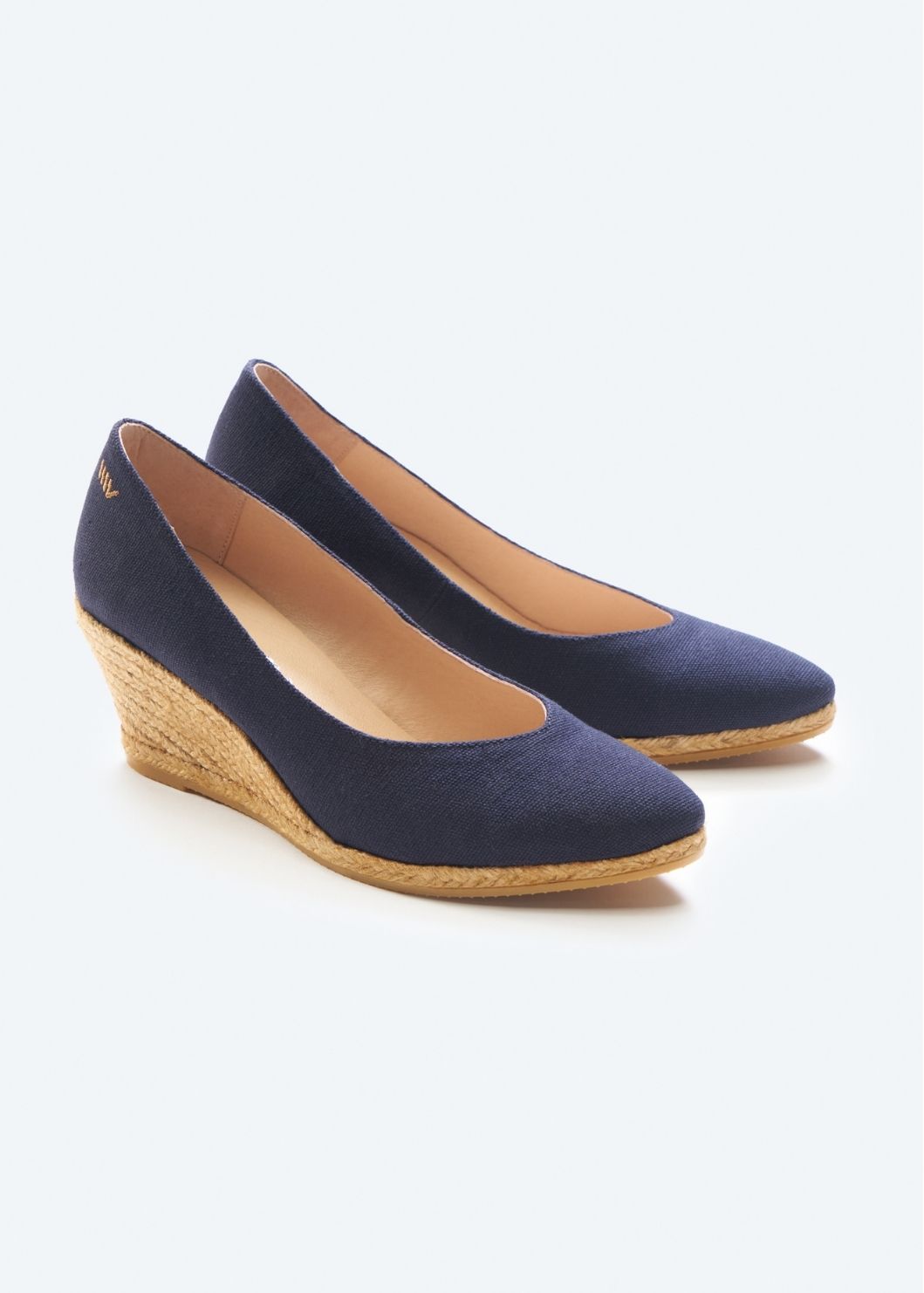 Espadrille Wedges com corte em V em lona com rosas