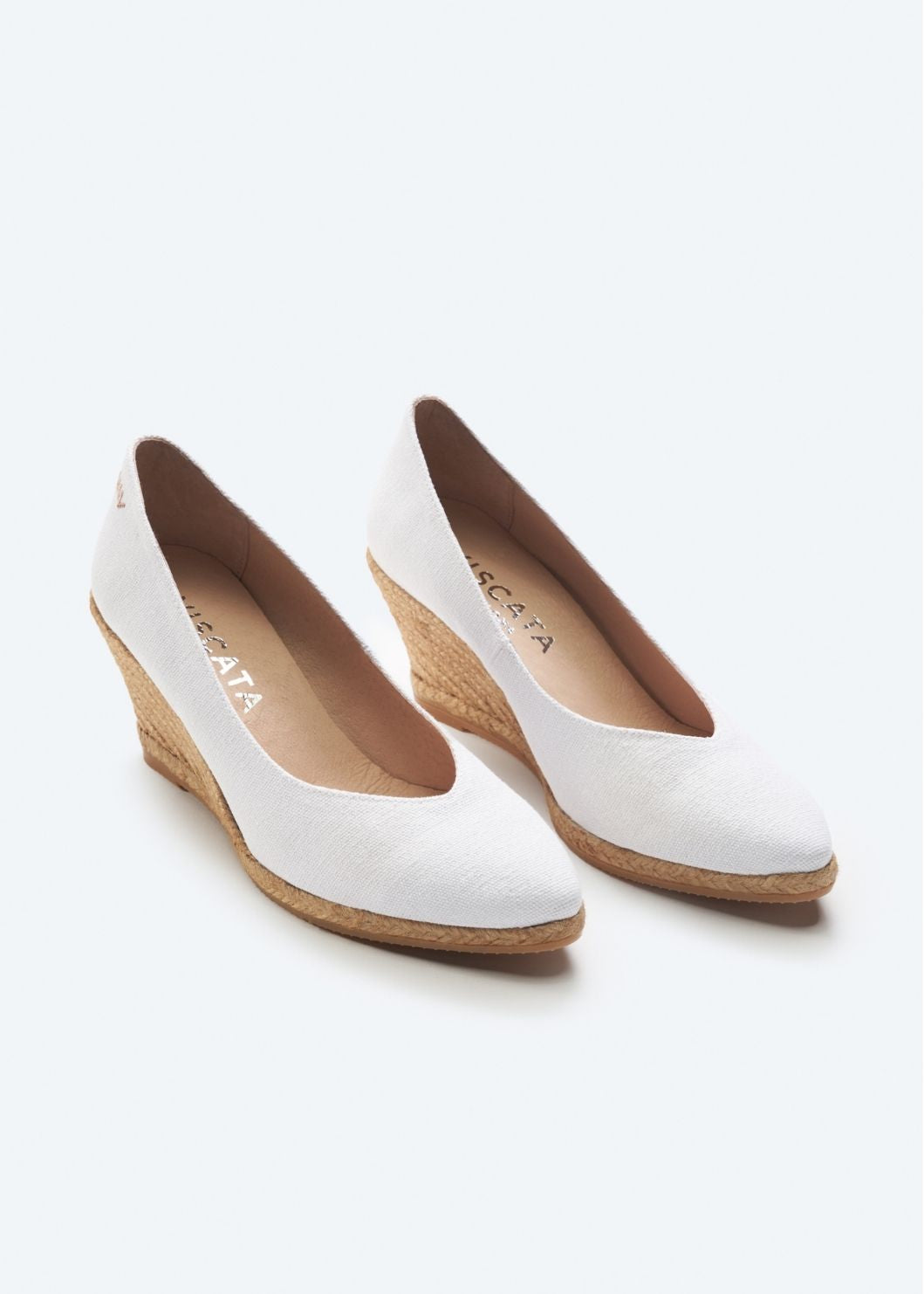 Espadrille Wedges com corte em V em lona com rosas