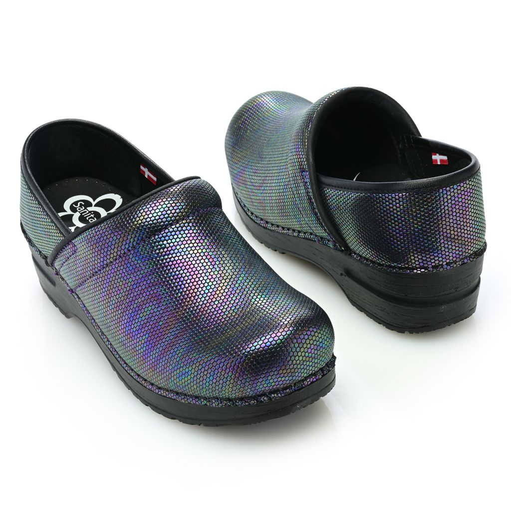 Sanita Avon Iridescent Embossed Leather Slip-on Clogs
