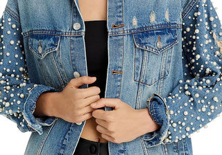 Sunset & Spring Embellished Denim Jacket Blue Size S