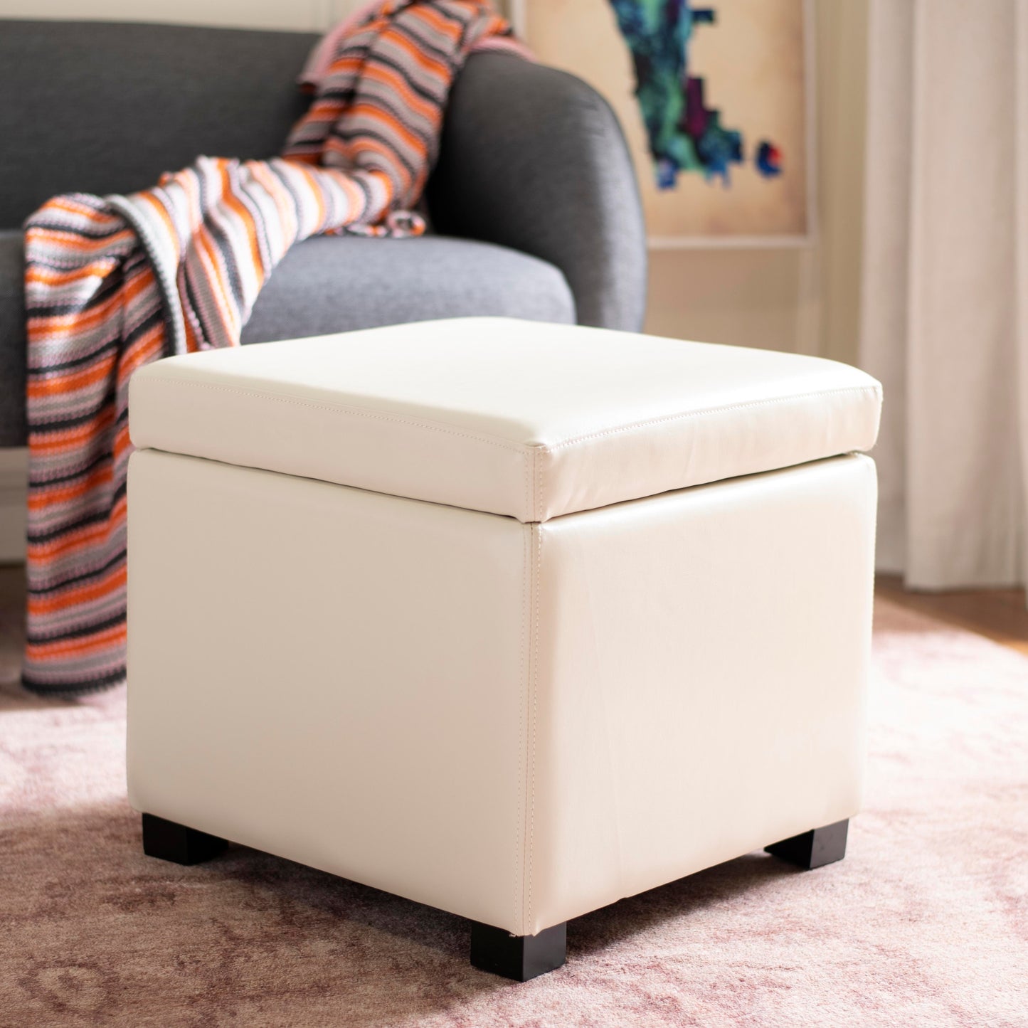 SAFAVIEH Jonathan Storage Off White Fliptop Ottoman