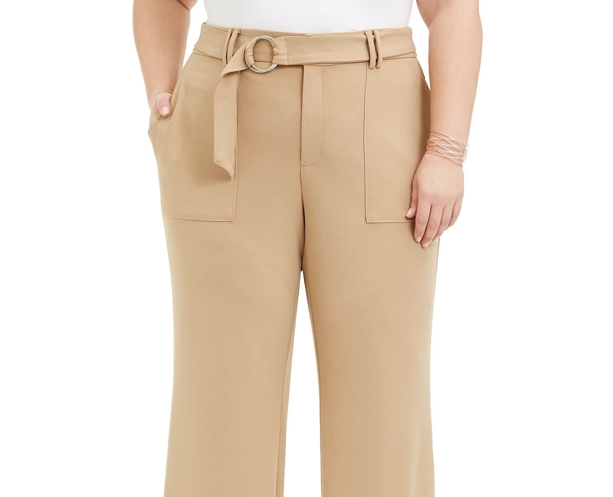 Calça feminina plus size com bolso utilitário e perna larga, INC International Concepts, marrom, tamanho 20W