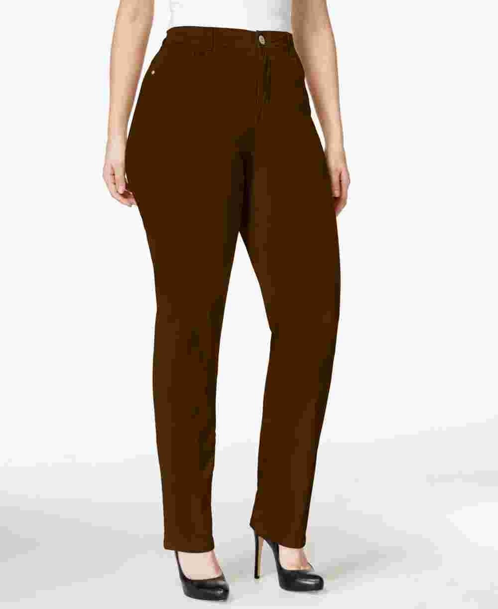 Jeans feminino plus size e petite estilo &amp; co plus size com controle de barriga, perna justa, marrom, tamanho petite pequeno