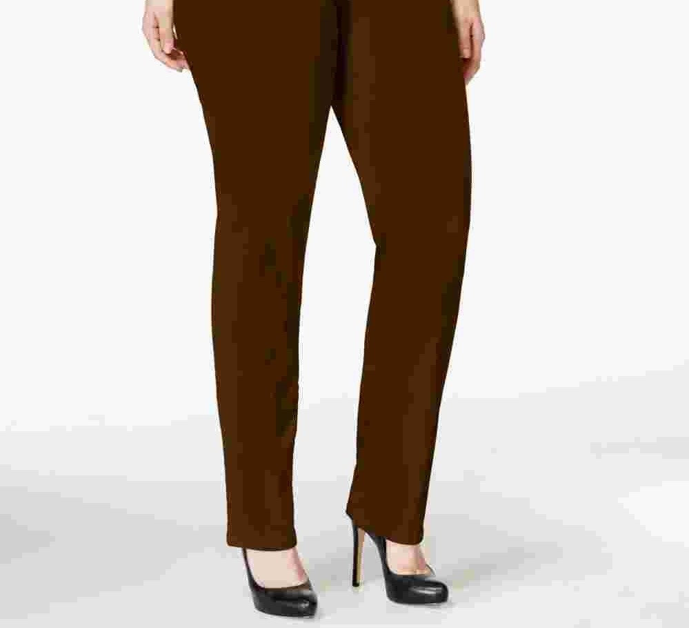 Jeans feminino plus size e petite estilo &amp; co plus size com controle de barriga, perna justa, marrom, tamanho petite pequeno