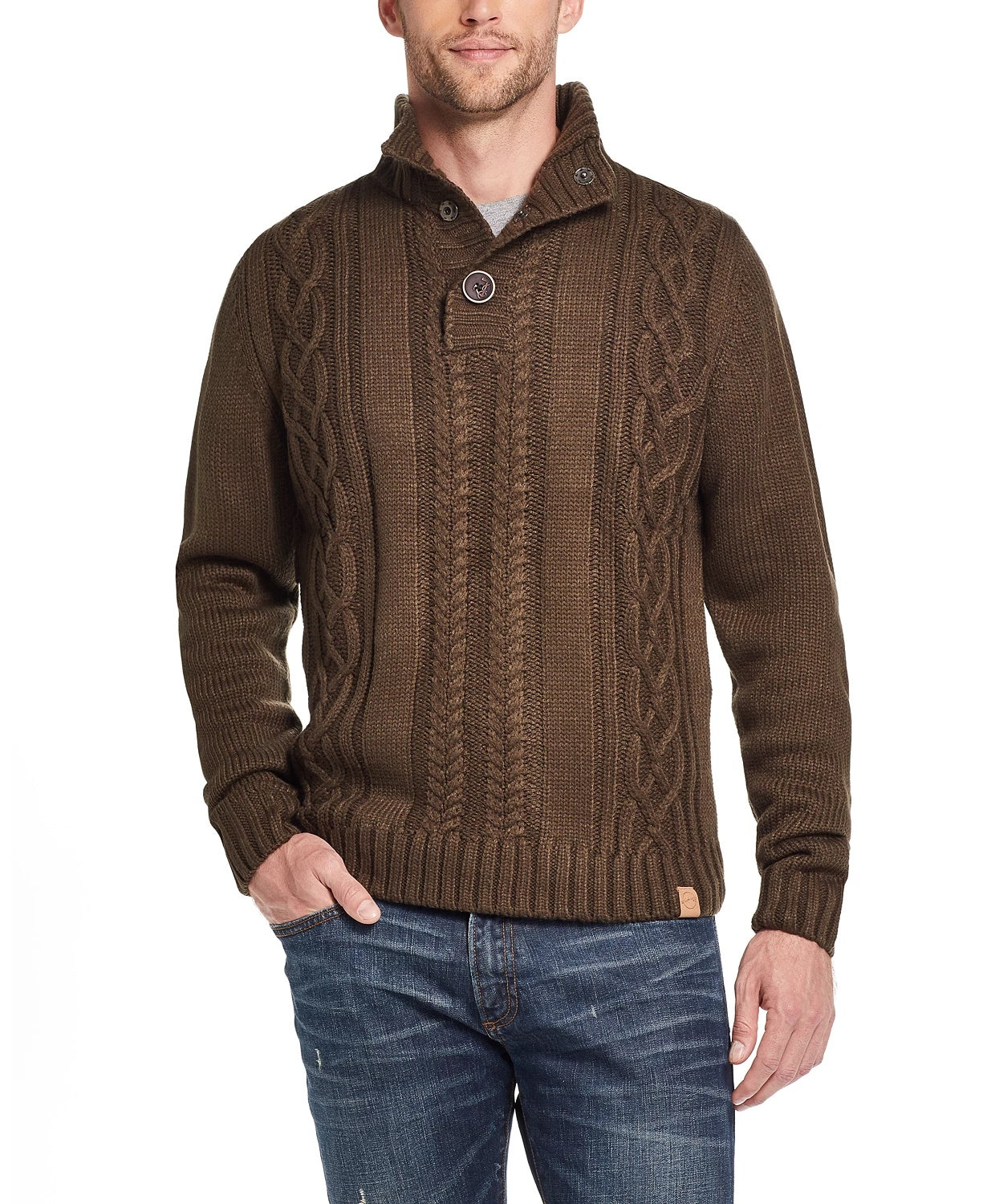 Suéter masculino vintage à prova de intempéries com botões militares, gola alta, verde, tamanho pequeno médio