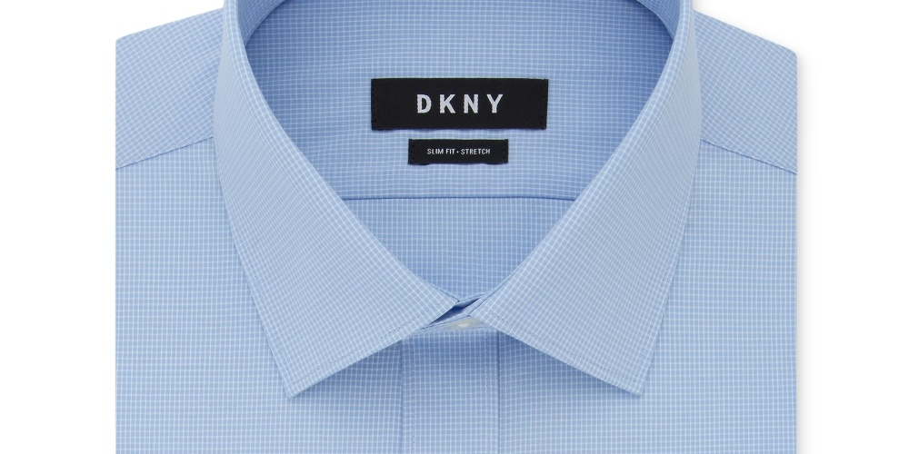 Camisa social masculina DKNY Slim Fit Stretch Mini Xadrez Azul Tamanho 15,5X34-35