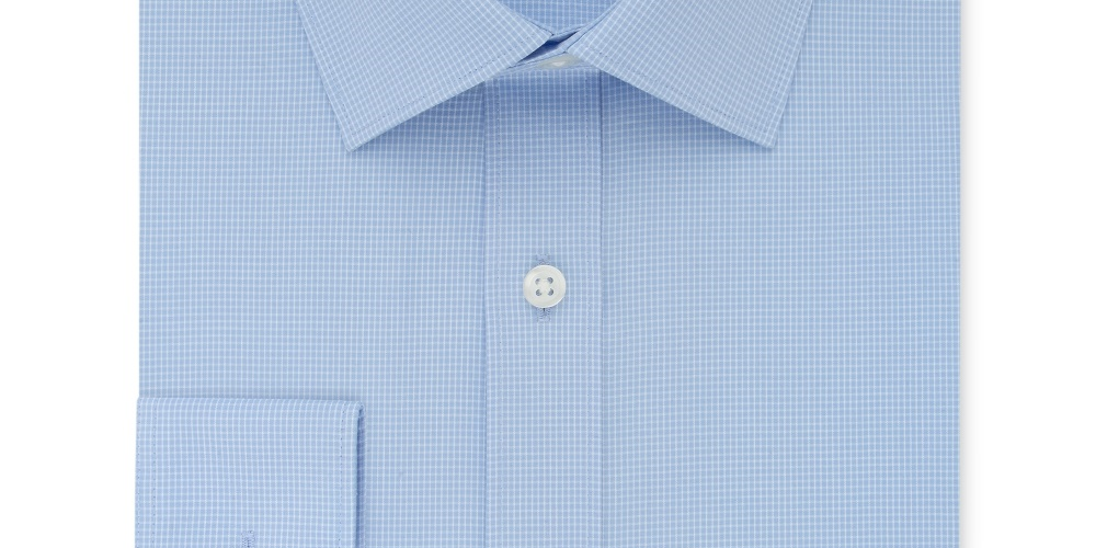 Camisa social masculina DKNY Slim Fit Stretch Mini Xadrez Azul Tamanho 15,5X34-35