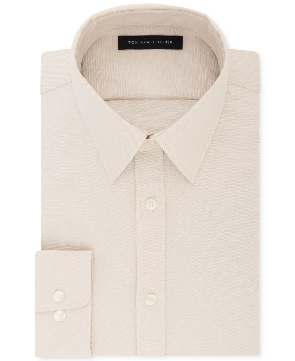Camisa social masculina Tommy Hilfiger Athletic Fit Performance Stretch com gola flexível, bege, tamanho G