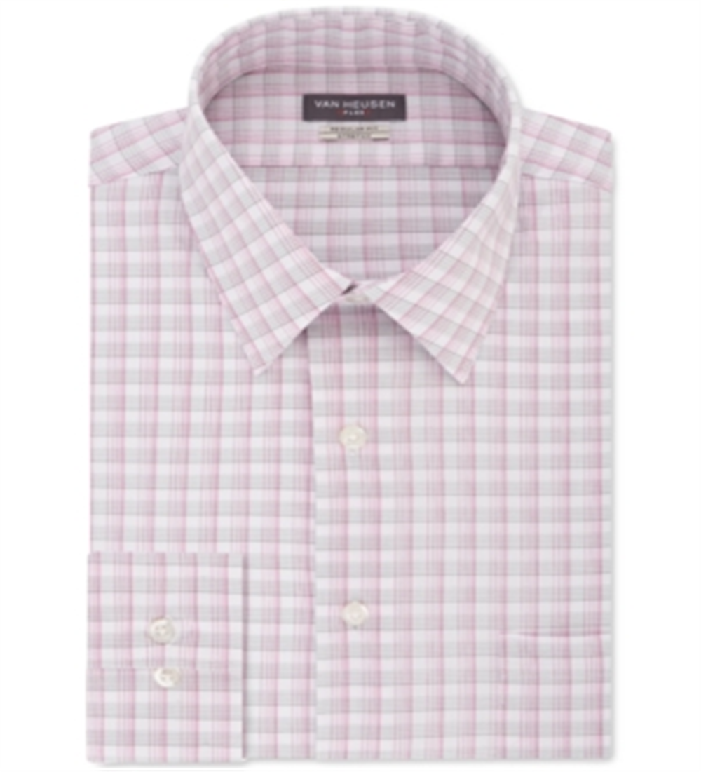 Camisa social masculina Van Heusen Regular Fit com gola flexível elástica xadrez, tamanho cinza, 15x32x33