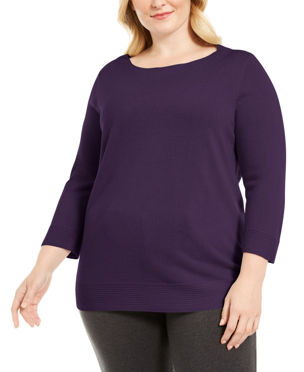 Karen Scott Suéter Plus Size com Decote Balé Feminino Roxo Tamanho 1X