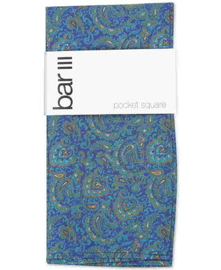 Bar III Men's Stewart Paisley Office Pocket Square Blue Size Regular