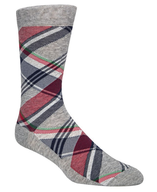 Cole Haan Men's Diagonal Plaid Crew Socks Gray Size 7-12