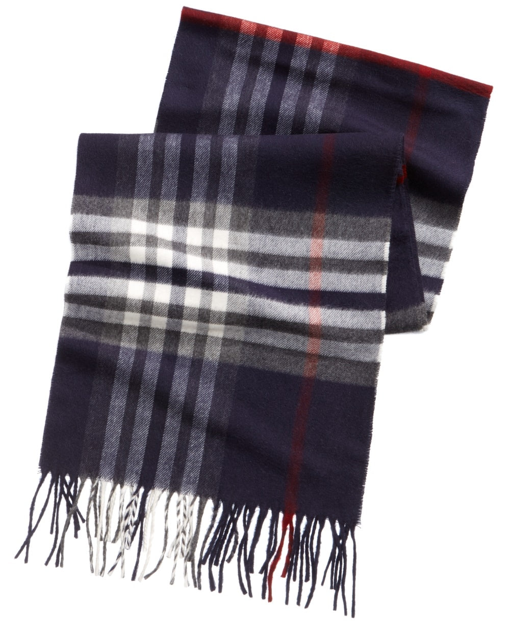 Cachecol xadrez grande V. Fraas Cashmink azul marinho tamanho regular