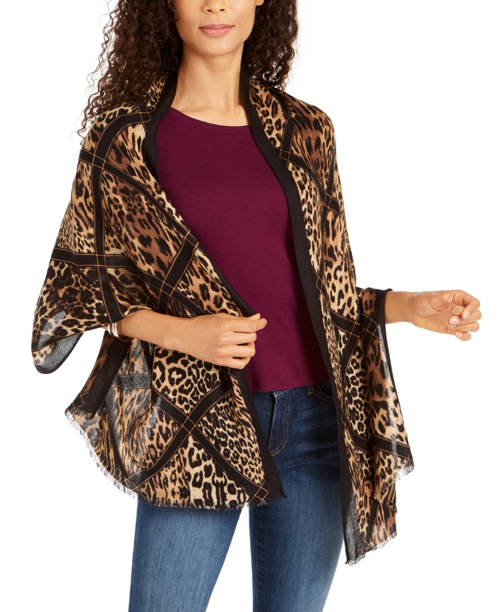 INC International Concepts Pashmina feminina com estampa de diamante e animal, tamanho único, amarela