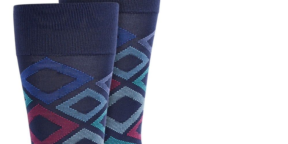 Meias Perry Ellis Masculinas de Microfibra com Estampa de Diamante Azul Tamanho Regular