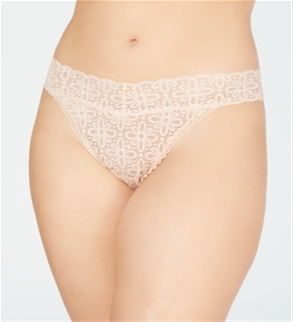 Calcinha fio dental de renda feminina Jenni Chai Bege Tamanho 1X