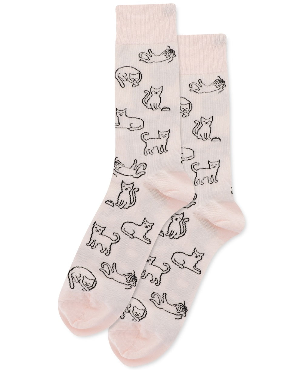 Meias masculinas Hot Sox Outline Cat Crew bege tamanho 6-12