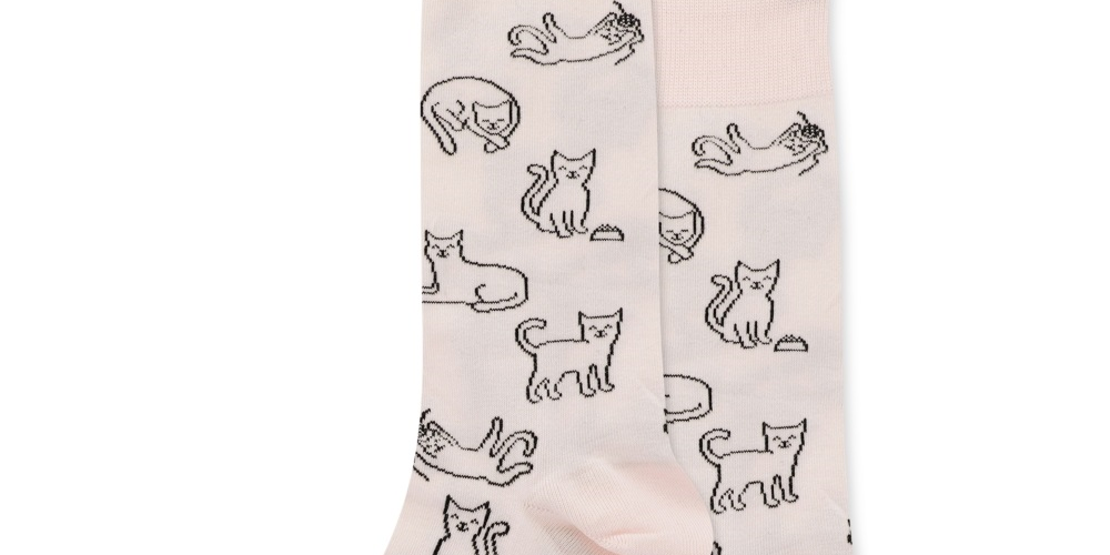 Meias masculinas Hot Sox Outline Cat Crew bege tamanho 6-12