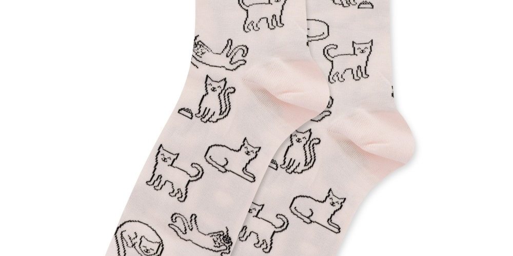 Meias masculinas Hot Sox Outline Cat Crew bege tamanho 6-12