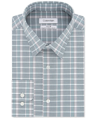 Camisa social Calvin Klein masculina xadrez verde, gola clássica, ajuste clássico, absorve umidade, tamanho 17,5-36/37