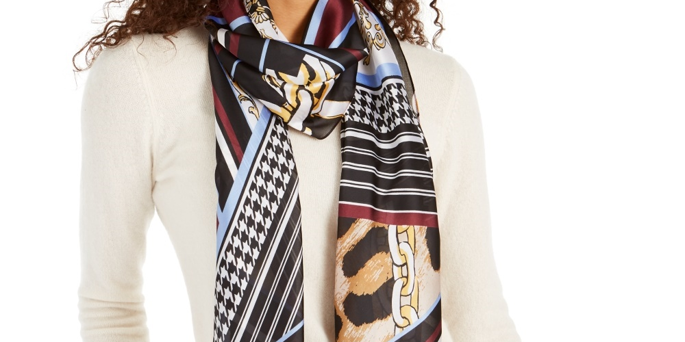 Cachecol estampado feminino com status animal da INC International Concepts, preto, tamanho regular