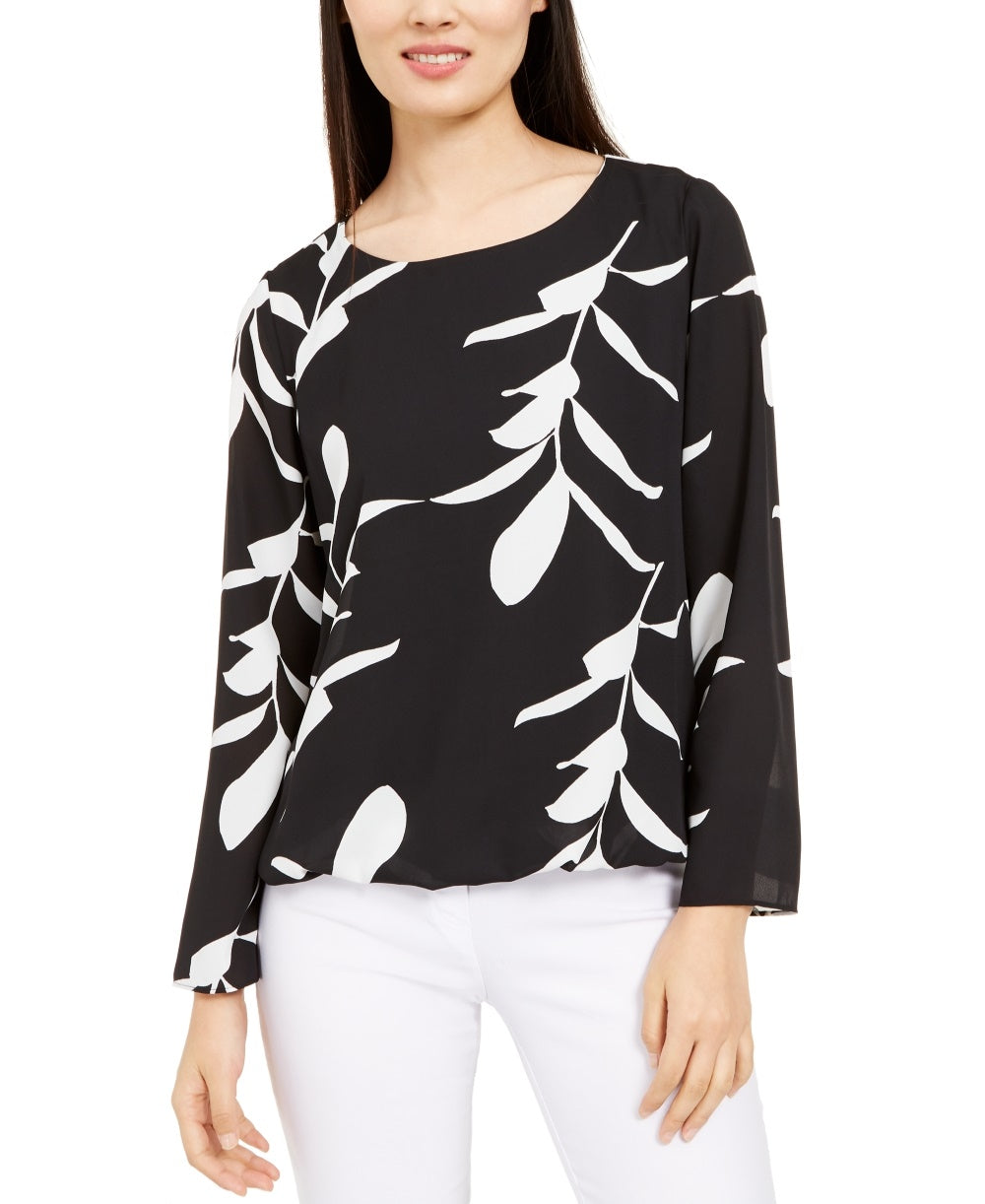 Top Alfani Feminino Petite Estampado com Bainha Balão Preto Tamanho Petite S