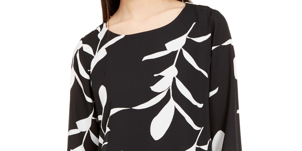 Top Alfani Feminino Petite Estampado com Bainha Balão Preto Tamanho Petite S