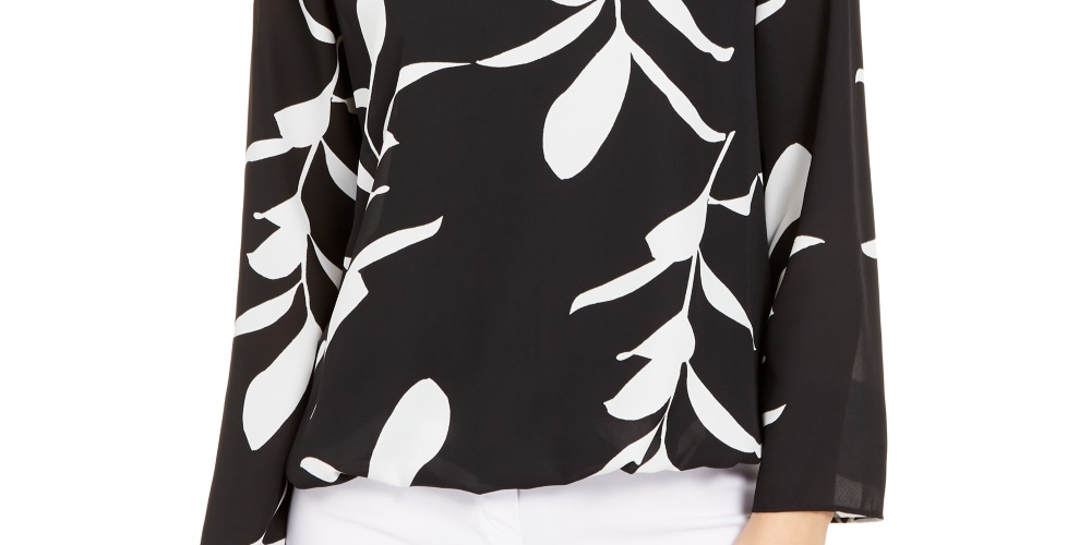 Top Alfani Feminino Petite Estampado com Bainha Balão Preto Tamanho Petite S