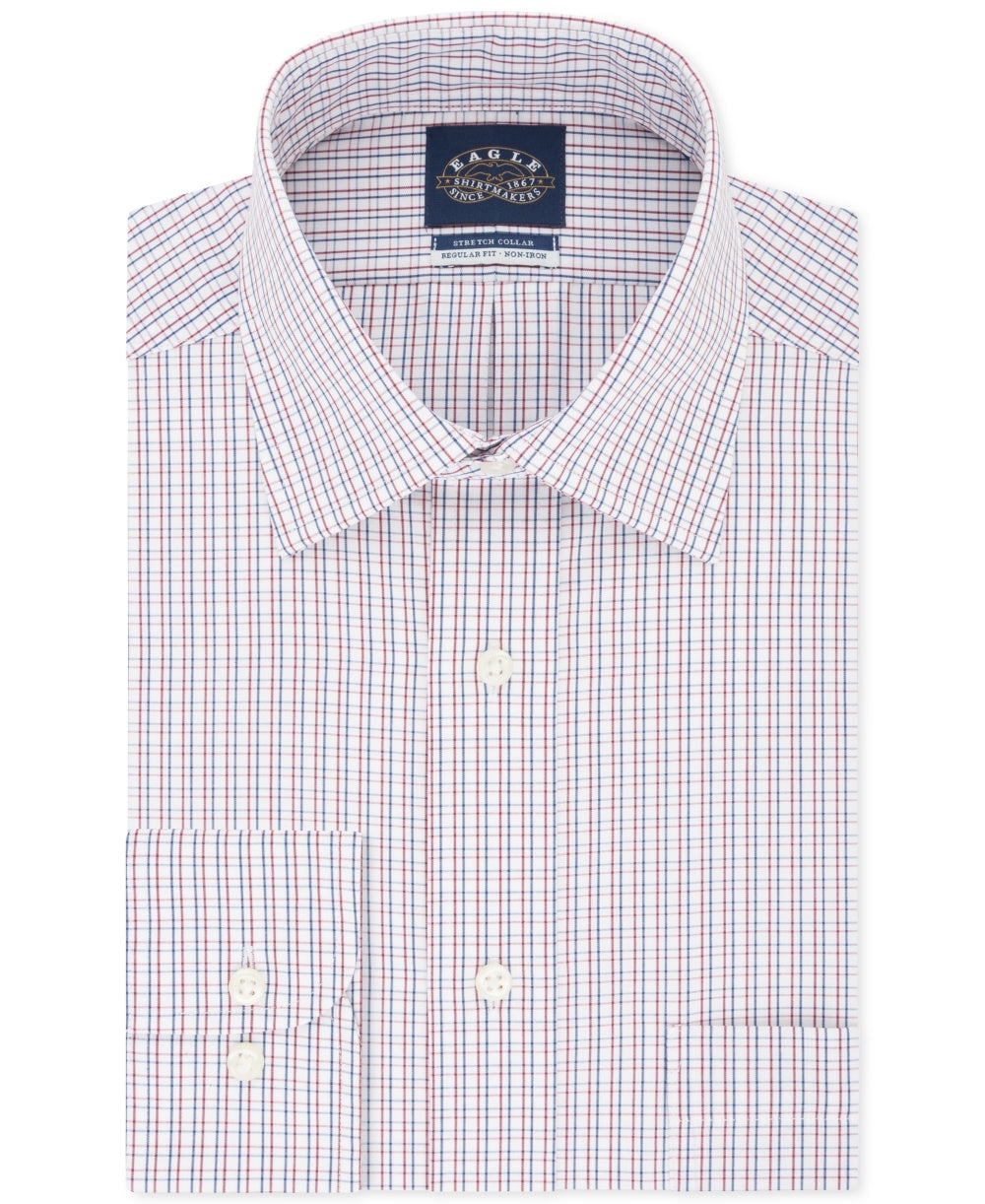 Camisa social xadrez masculina Eagle Classic/Regular Fit, gola elástica, sem passar, vermelha, tamanho 2XL