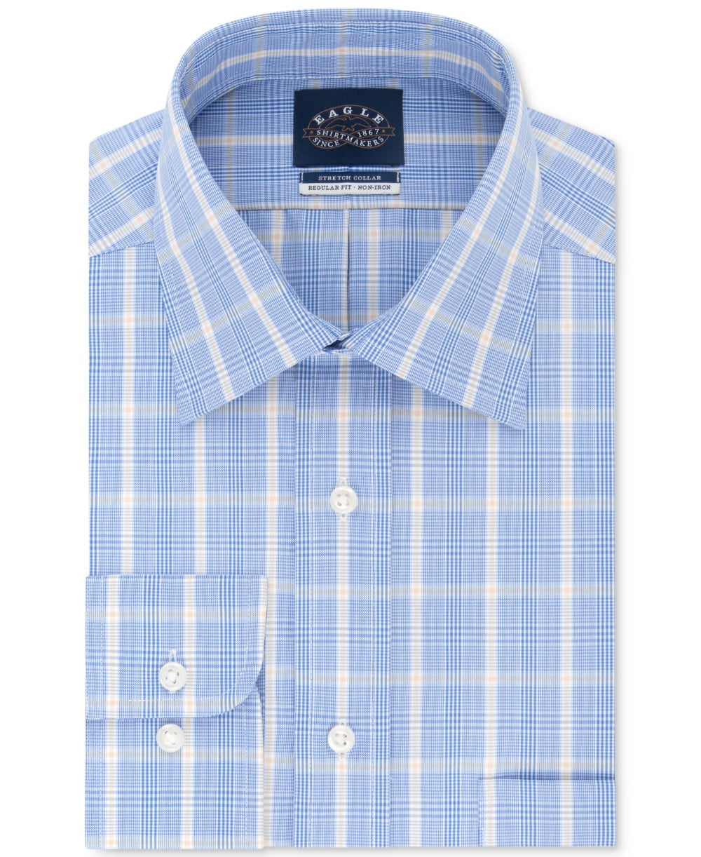 Camisa social xadrez masculina Eagle Classic Regular Fit com gola elástica e sem ferro, tamanho XL