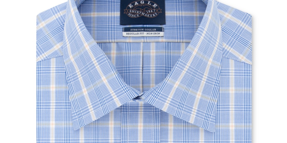 Camisa social xadrez masculina Eagle Classic Regular Fit com gola elástica e sem ferro, tamanho XL