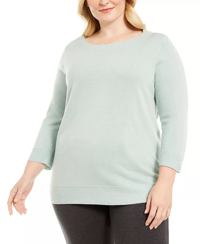 Karen Scott Suéter feminino plus size com decote balé Lt/Pasblue tamanho 1X