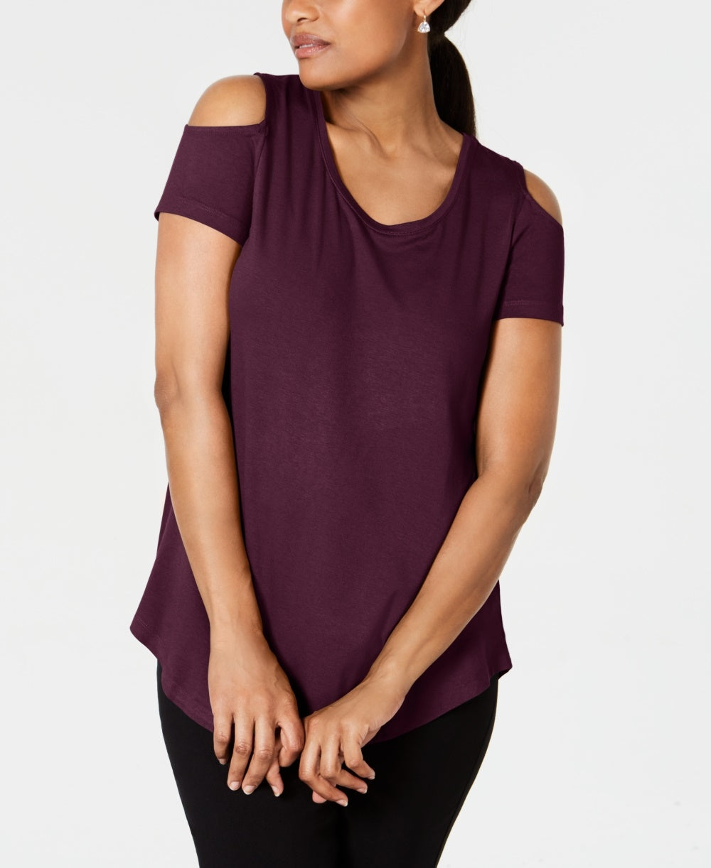 Camiseta feminina estilo ombro caído JM Collection vinho tamanho extragrande