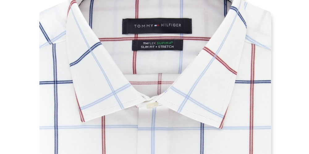 Camisa social xadrez slim fit masculina Tommy Hilfiger, branca, tamanho 16,5 x 32-33
