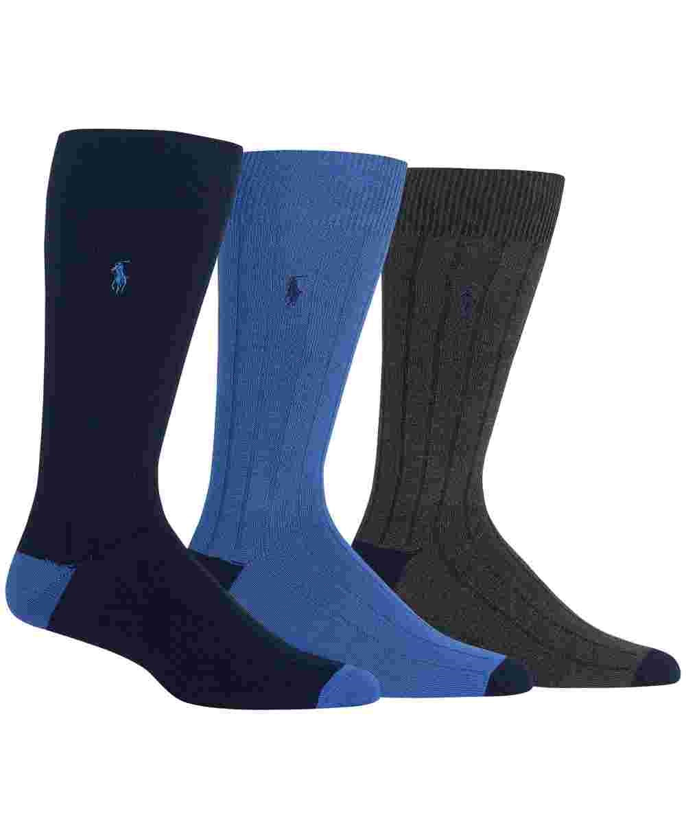 Pacote com 3 meias-calças Ralph Lauren Busies masculinas, azul, tamanho 10-13