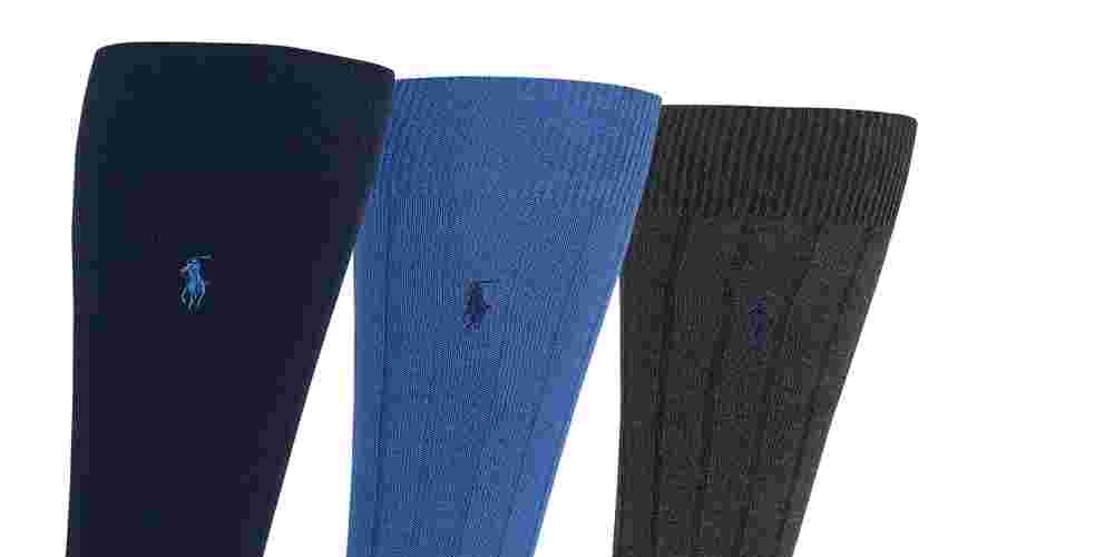 Pacote com 3 meias-calças Ralph Lauren Busies masculinas, azul, tamanho 10-13