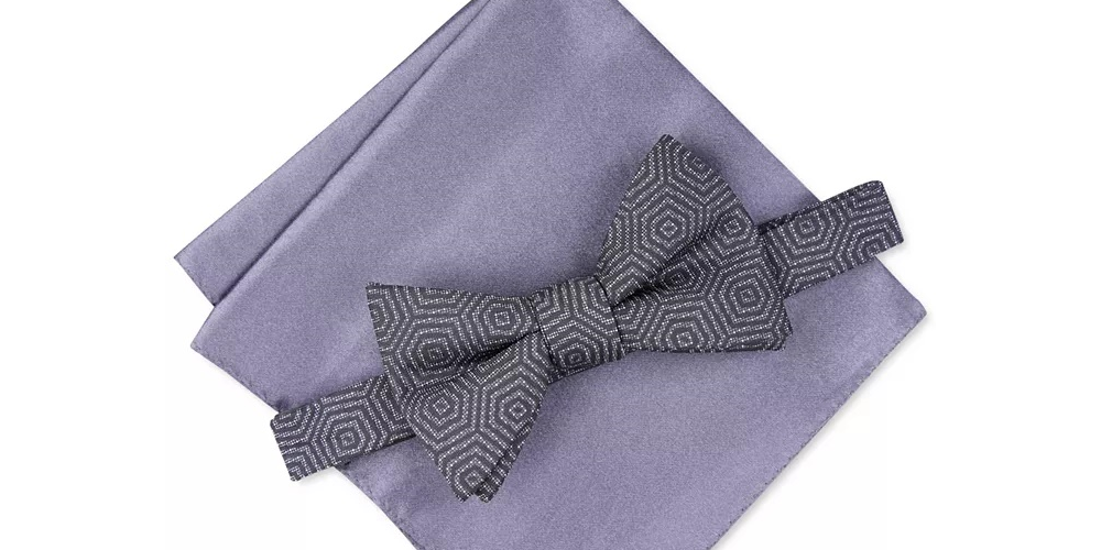 Gravata borboleta abstrata pré-amarrada Alfani masculina Debrin cinza escuro tamanho único