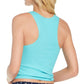 Regata feminina Jenni com acabamento em renda canelada, azul, tamanho X-S