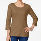 Blusa feminina Karen Scott de algodão com decote redondo, marrom, tamanho P