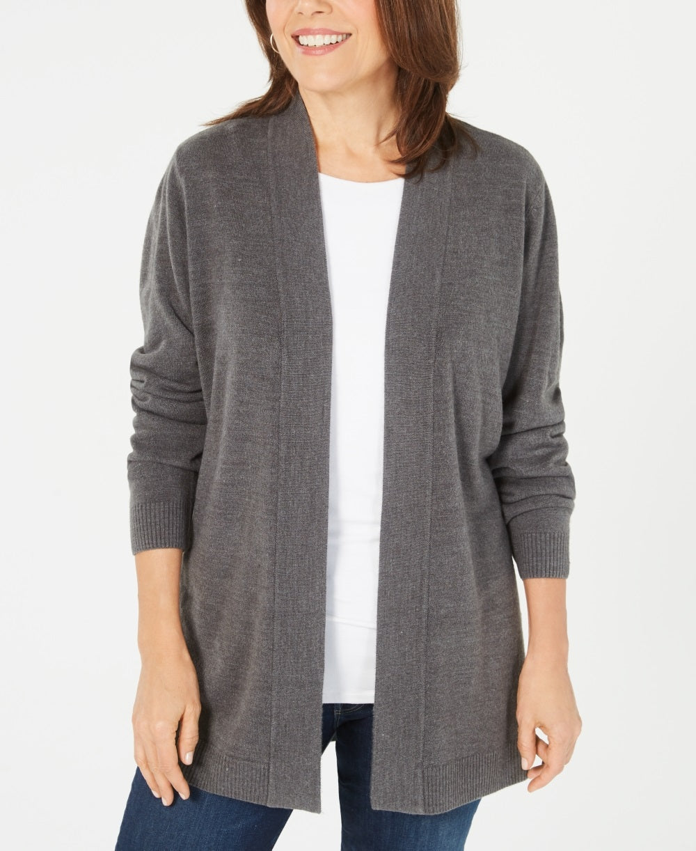 Karen Scott Cardigan Feminino Frente Aberta Cinza Escuro Tamanho PS